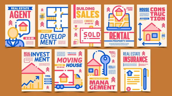 Serviço Imobiliário Publicidade Posters Set Vector — Vetor de Stock