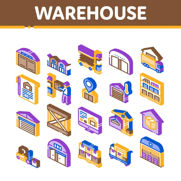 Warehouse and Storage Isometric Icons Set Vector — 스톡 벡터