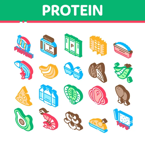 Ensemble d'icônes isométriques de nutrition alimentaire protéique vecteur — Image vectorielle