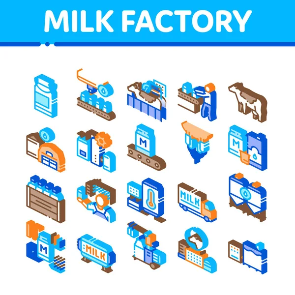 Ensemble d'icônes isométriques de produit d'usine de lait vecteur — Image vectorielle
