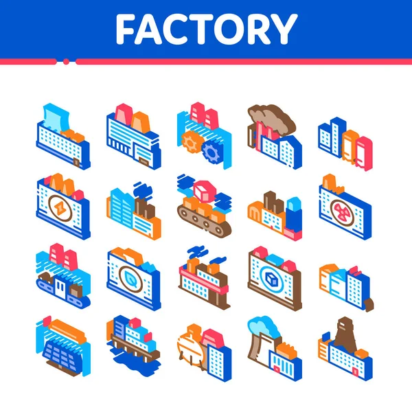 Factory Industrial Isometric Icons Set Vektor — Stockvektor