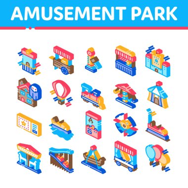 Eğlence Parkı ve Cazibe Simgeleri Vektörü Ayarladı