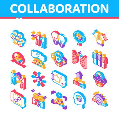 Çalışma Isometric Simgeleri Vektörü Ayarla