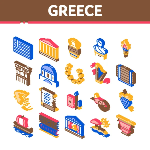 Grecia Historia del país Iconos isométricos Set Vector — Vector de stock