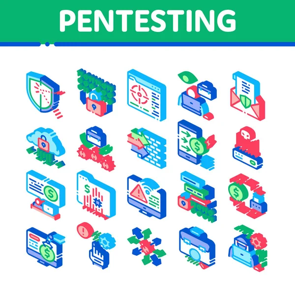 Pentesting Software Isometric Icons Set Vector — Stock Vector