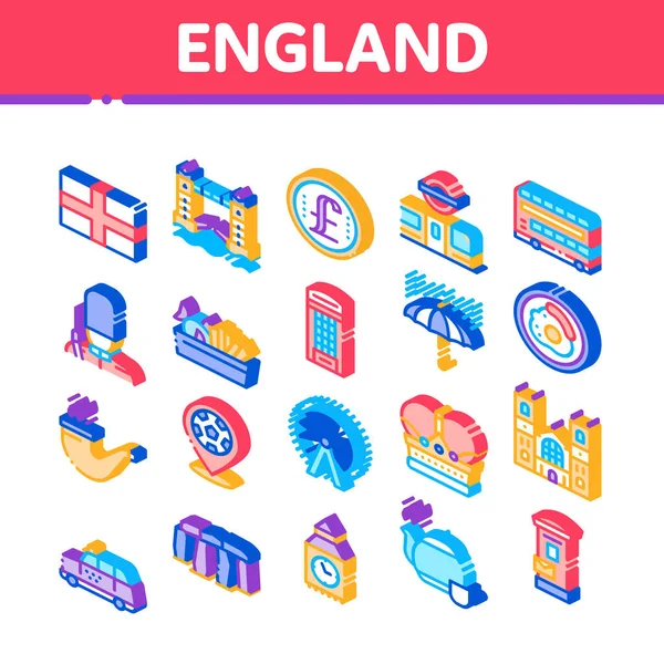 England United Kingdom Isometric Icons Set Vector — Stock Vector