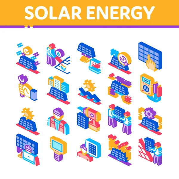 Vector de conjunto de iconos isométricos de los técnicos de energía solar — Vector de stock