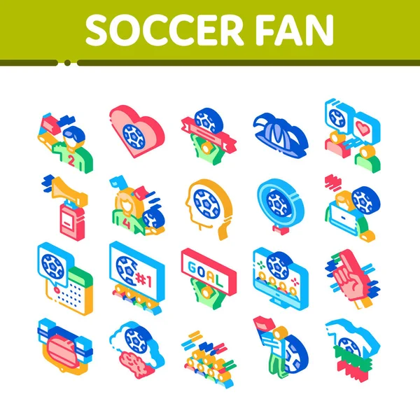 Atributos de fãs de futebol Isometric Icons Set Vector —  Vetores de Stock