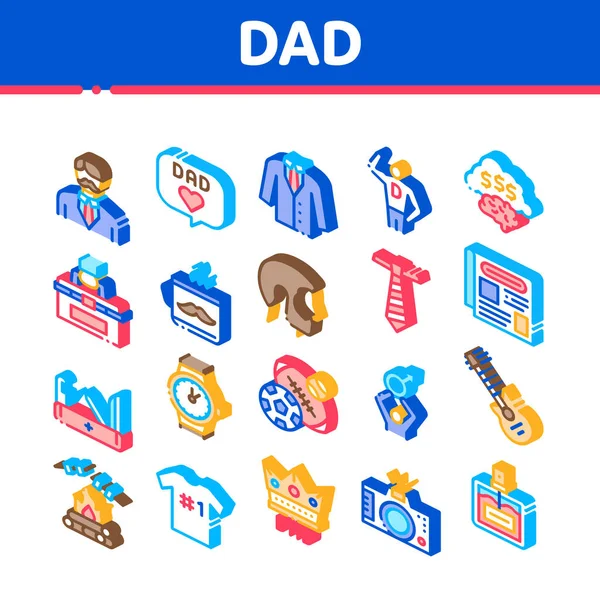 Dad Father Parent Isometric Icons Set Vector — Stock Vector