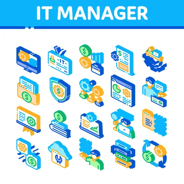 It Manager Desarrollador Iconos isométricos Set Vector — Vector de stock