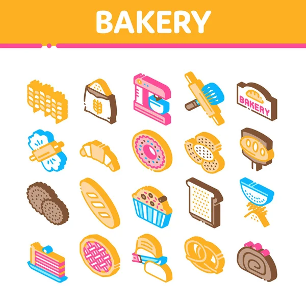 Bäckerei Leckeres Essen Isometrische Symbole Set Vektor — Stockvektor