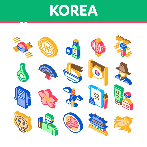 Corea Iconos isométricos tradicionales Set Vector — Vector de stock