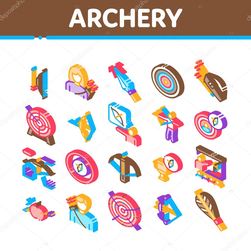 Archery Activity Sport Isometric Icons Set Vector