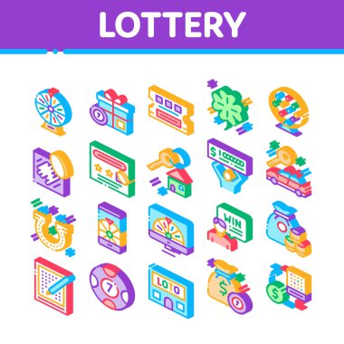 Piyango Kumar Oyunu Isometric Simgeleri Vektörü Ayarladı