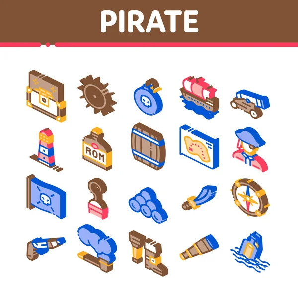 Herramienta de bandidos de mar pirata Iconos isométricos Set Vector — Vector de stock