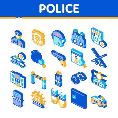 Polis Departmanı Isometric Simgeleri Vektörü Ayarladı