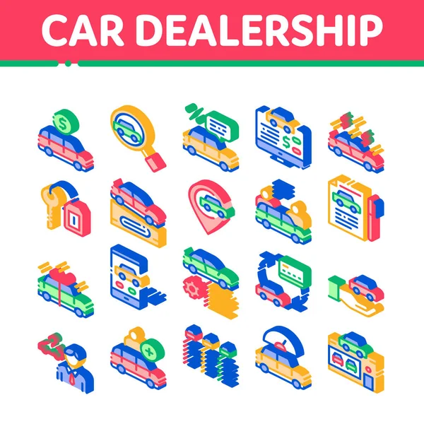 Auto Dealership Shop Isometrische pictogrammen Set Vector — Stockvector
