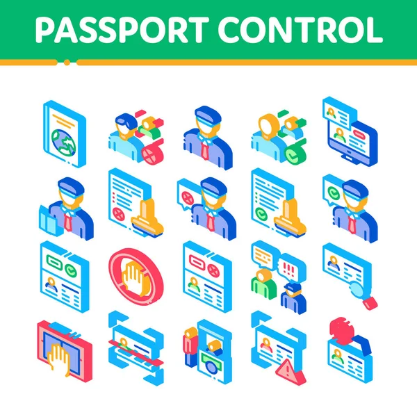 Passport Control Check Isometric Icons Set Vector — Stock Vector