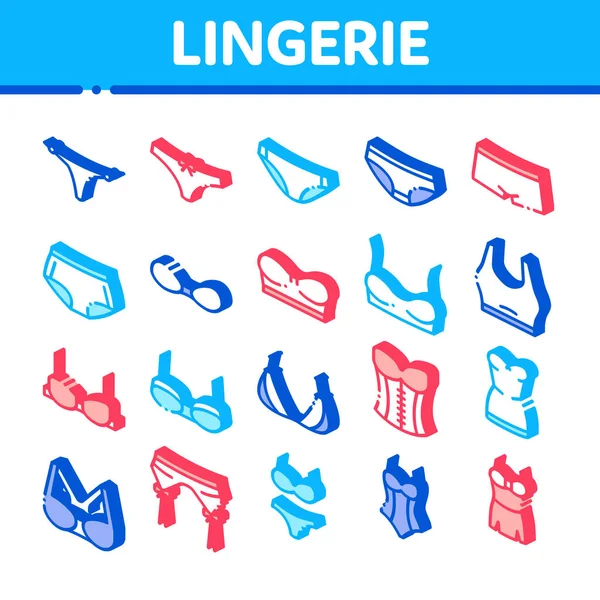 Lingerie podprsenky kalhotky Izometrické ikony Set Vector — Stockový vektor