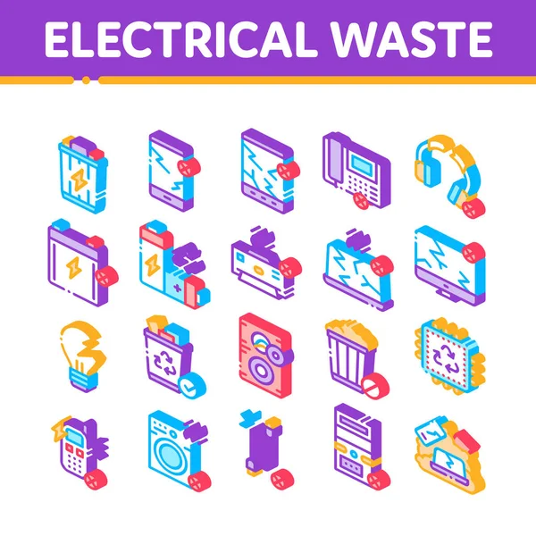 Herramientas de Residuos Eléctricos Iconos Isométricos Set Vector — Vector de stock