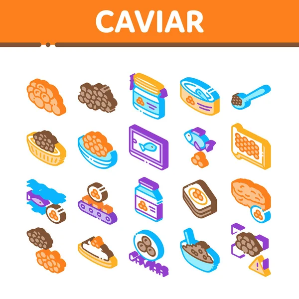 Caviar Seafood Produto Ícones Isométricos Set Vector — Vetor de Stock