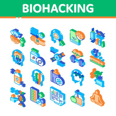 Biyohack Isometric Element Simgeleri Vektörü Ayarla