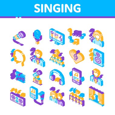 Şarkı Söyleyen Isometric Simgeleri Ayarlama Vektörü