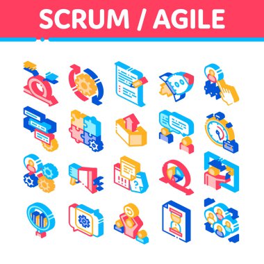 Scrum Agile Isometric Simgeleri Vektörü Ayarla