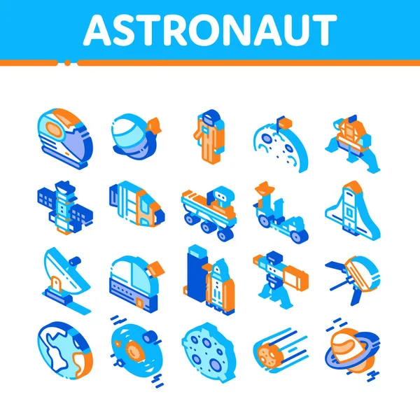 Astronaut Equipment Isometric Icons Set Vector — Stock Vector