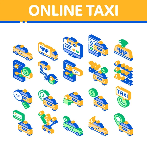 Online Taxi Isometric Elements Icons Set Vector — Stock Vector