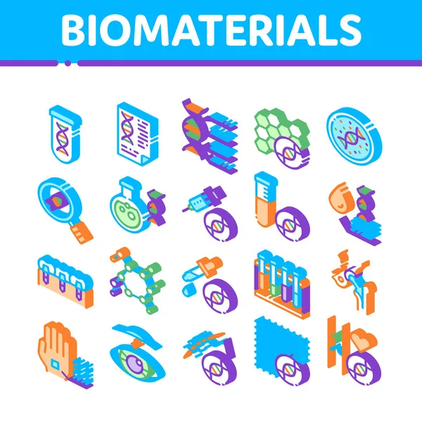 Biomateriales Iconos isométricos Set Vector — Archivo Imágenes Vectoriales