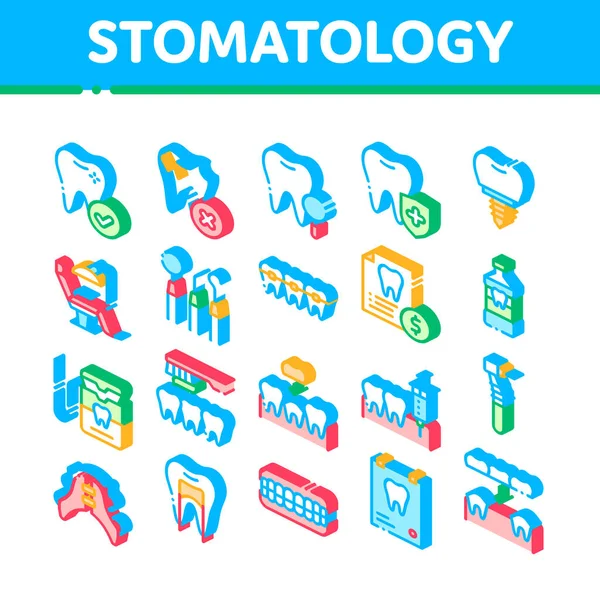 Stomatologie Sammlung Vektor Isometrische Symbole Set — Stockvektor
