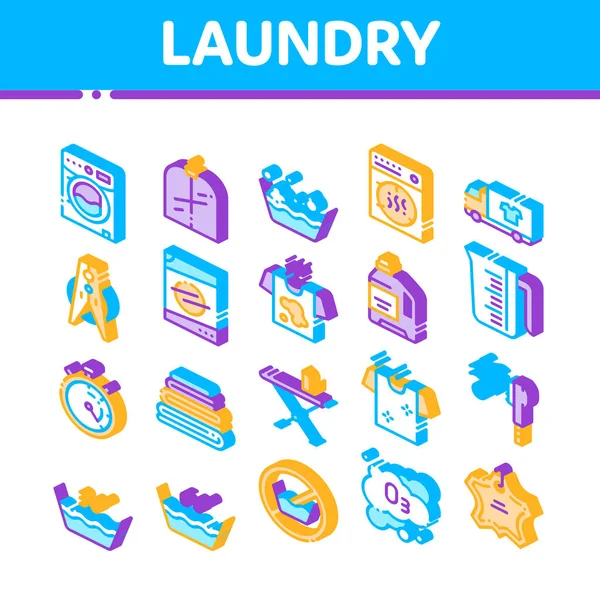 Conjunto de ícones isométricos de vetor de serviço de lavanderia — Vetor de Stock