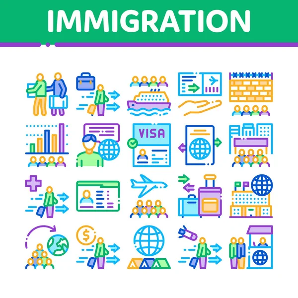 Bevándorlási menekült gyűjtemény ikonok beállítása vektor — Stock Vector