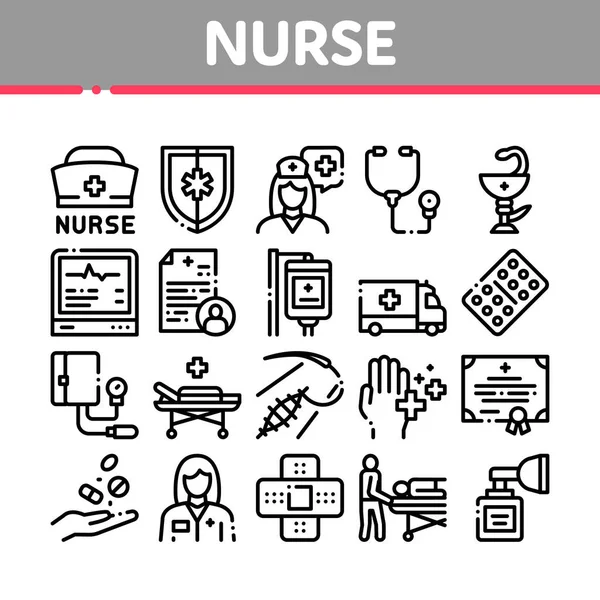 Conjunto de iconos de colección de ayuda médica enfermera Vector — Vector de stock