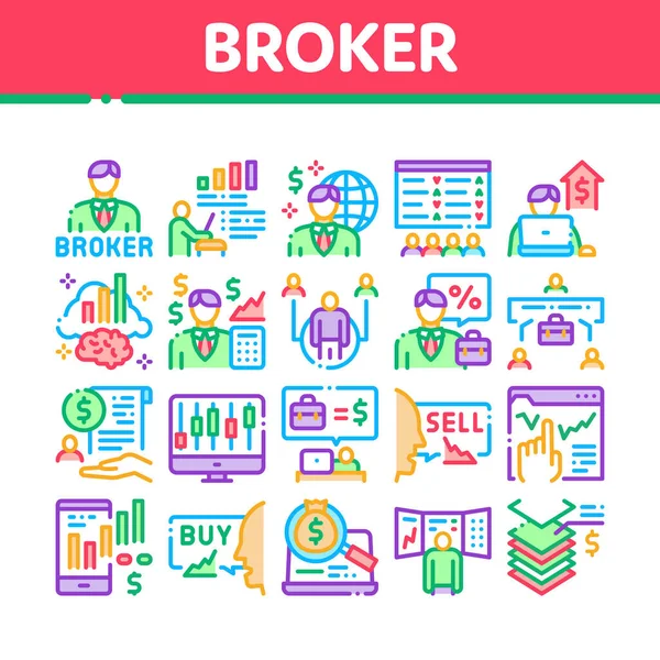 Broker Conseils Collection d'entreprise Icônes Set vectoriel — Image vectorielle