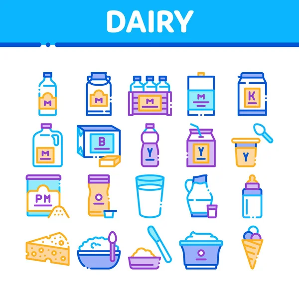 Milchgetränke und Lebensmittel Sammlung Symbole Set Vektor — Stockvektor