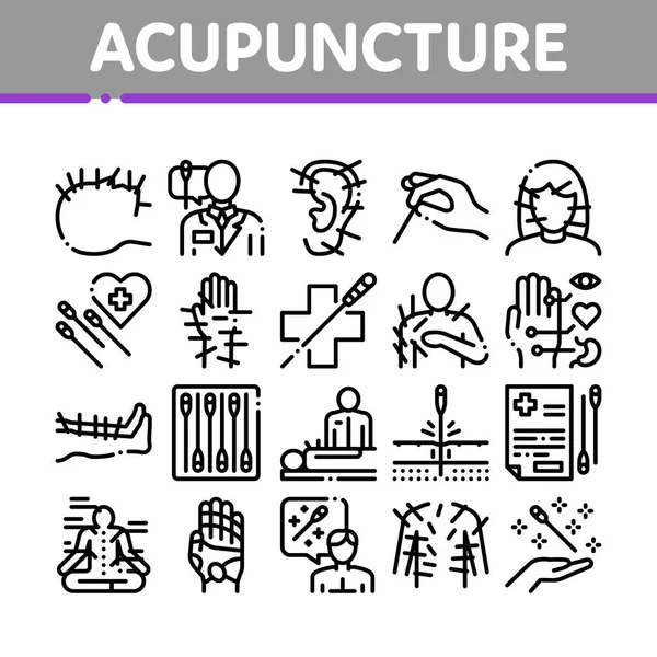 Akupunktúra terápia gyűjtemény ikonok Set vektor — Stock Vector