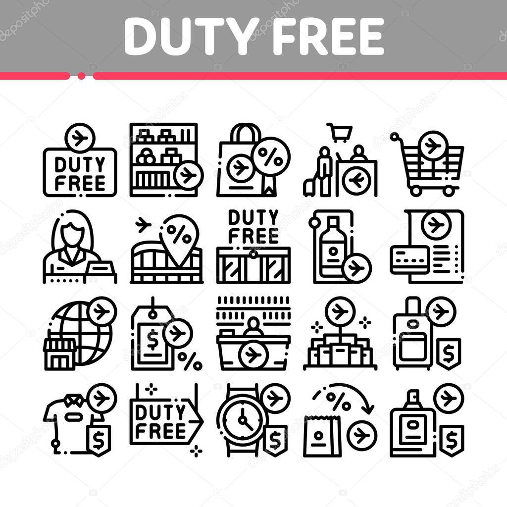 Duty Free Shop Store Collection Icons Set Vector