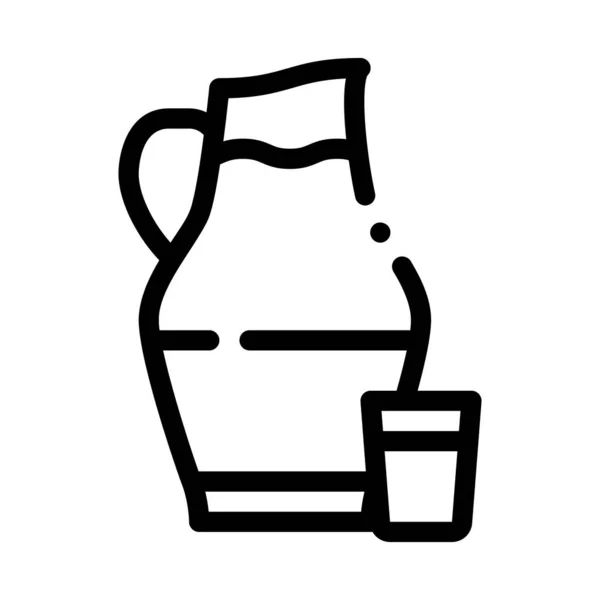 Jarra con la leche y el icono de vidrio esquema ilustración — Archivo Imágenes Vectoriales