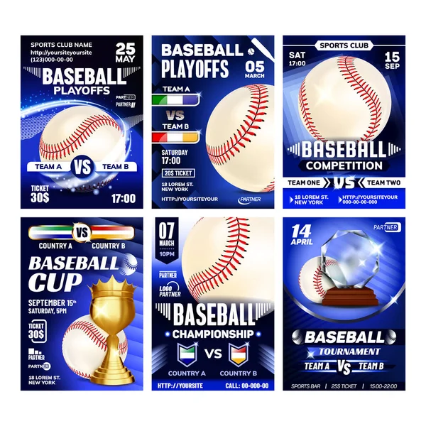 Juego de Béisbol Juego de Carteles Flyers Vector — Archivo Imágenes Vectoriales