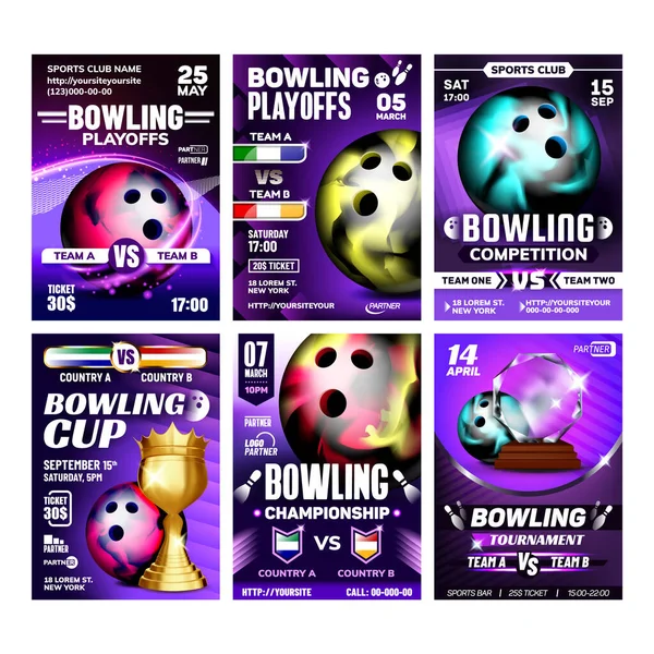 Set d'affiches boules de bowling et bougies vectorielles — Image vectorielle