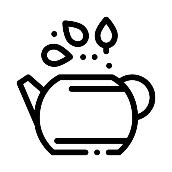 Teapot with tea leaves icon vector outline illustration — Stock Vector