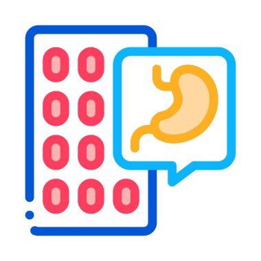 Mide ağrısına karşı haplar ikon vektör taslağı çizimi