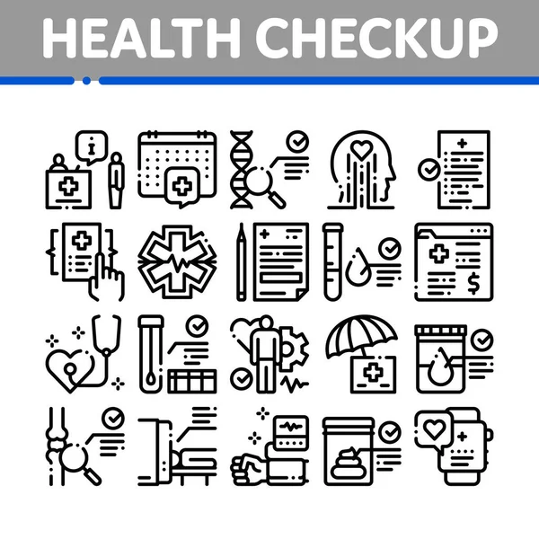Hälsa Checkup Medicinsk Samling Ikoner Uppsättning Vektor Hälso Och Sjukvård — Stock vektor