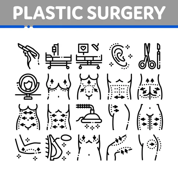 Plasztikai Sebészet Klinikai Gyűjtemény Ikonok Set Vektor Olló Szike Orvosi — Stock Vector