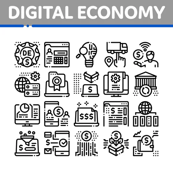 Digital Ekonomi Och Affärer Ikoner Set Vektor Digital Ekonomi Och — Stock vektor