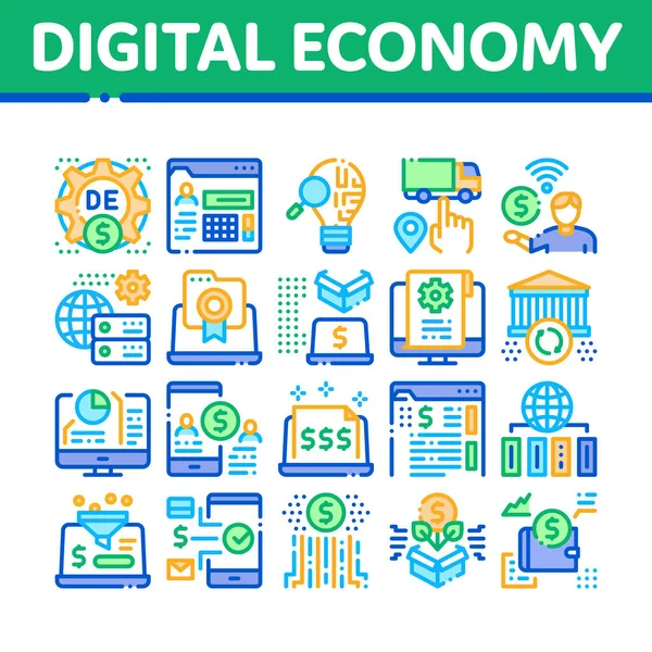 Digitale Wirtschaft Und Business Ikonen Setzen Vektor Digitale Wirtschaft Und — Stockvektor