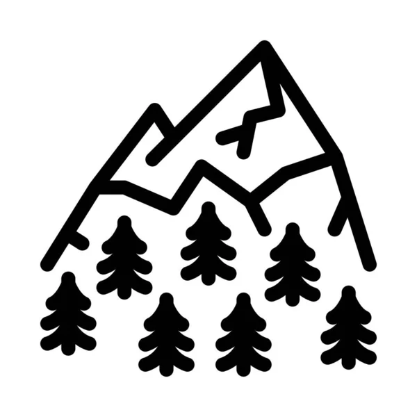 植生アイコンベクトルと山の風景 植生標識のある山の風景 孤立した輪郭記号図 — ストックベクタ