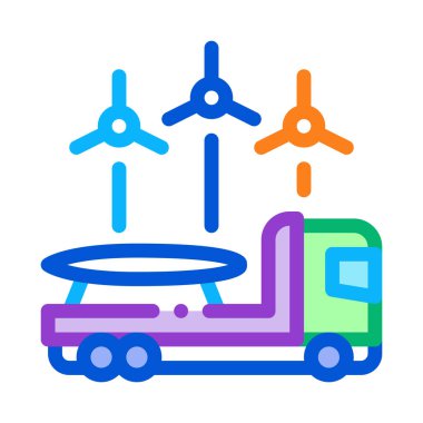 Rüzgâr enerjisi teknolojisi arka plan ikon vektörlü kamyon. Rüzgâr enerjisi teknolojisi arka plan işaretli bir kamyon. renk sembolü çizimi